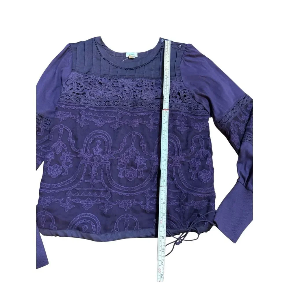 TINY by Anthropologie‎ Violet Lace Mixed Media Blouse Sz S